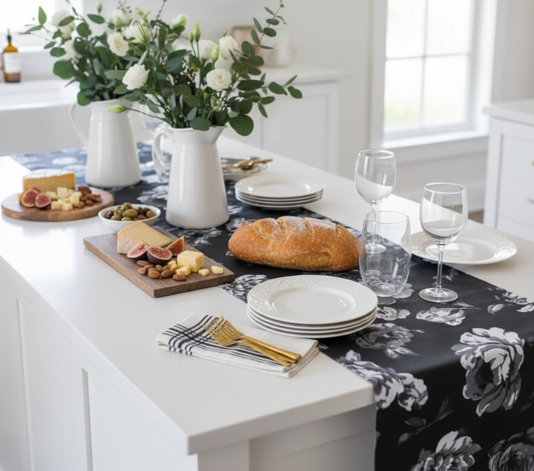 French Country Party Setup with Floral Runner