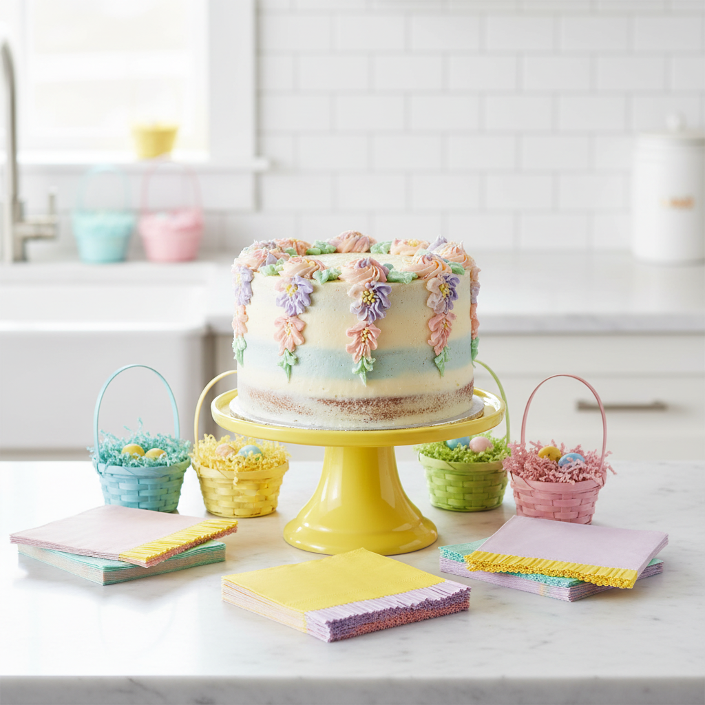 Fringed Pastel Napkins with Cake Display