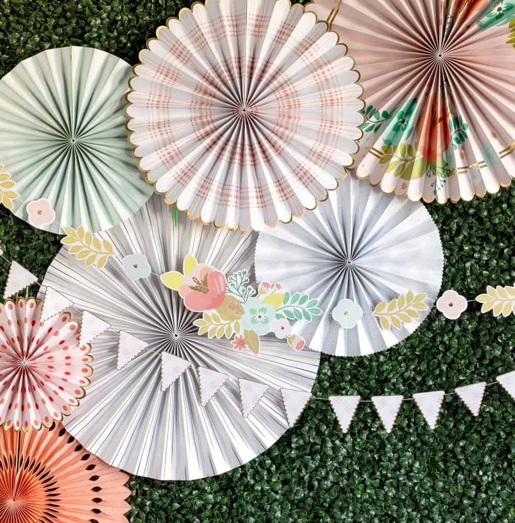 Tea party backdrop fans and felt banner for a beautiful event, Mother's Day or Easter Party Floral tea party pennant banner