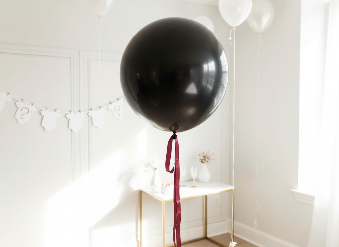 Gender Reveal Room with Realistic Shiny Black Balloon