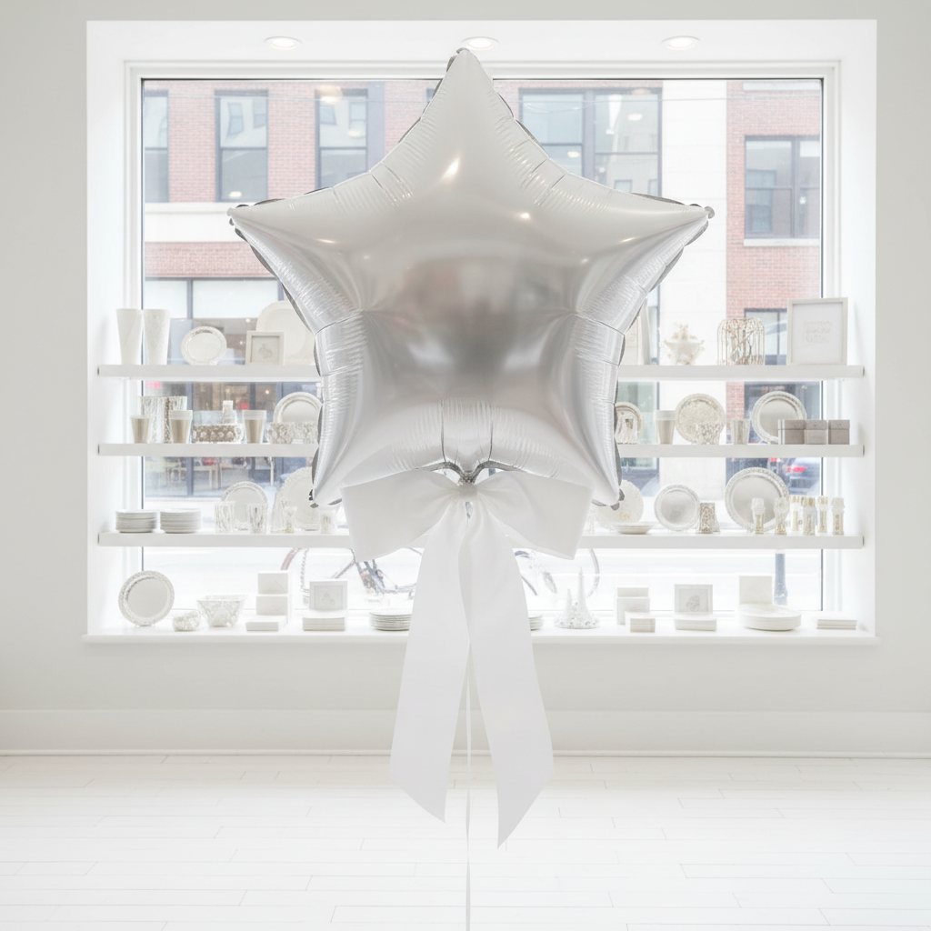 Giant Matte Silver Star Balloon Party Boutique White Organza