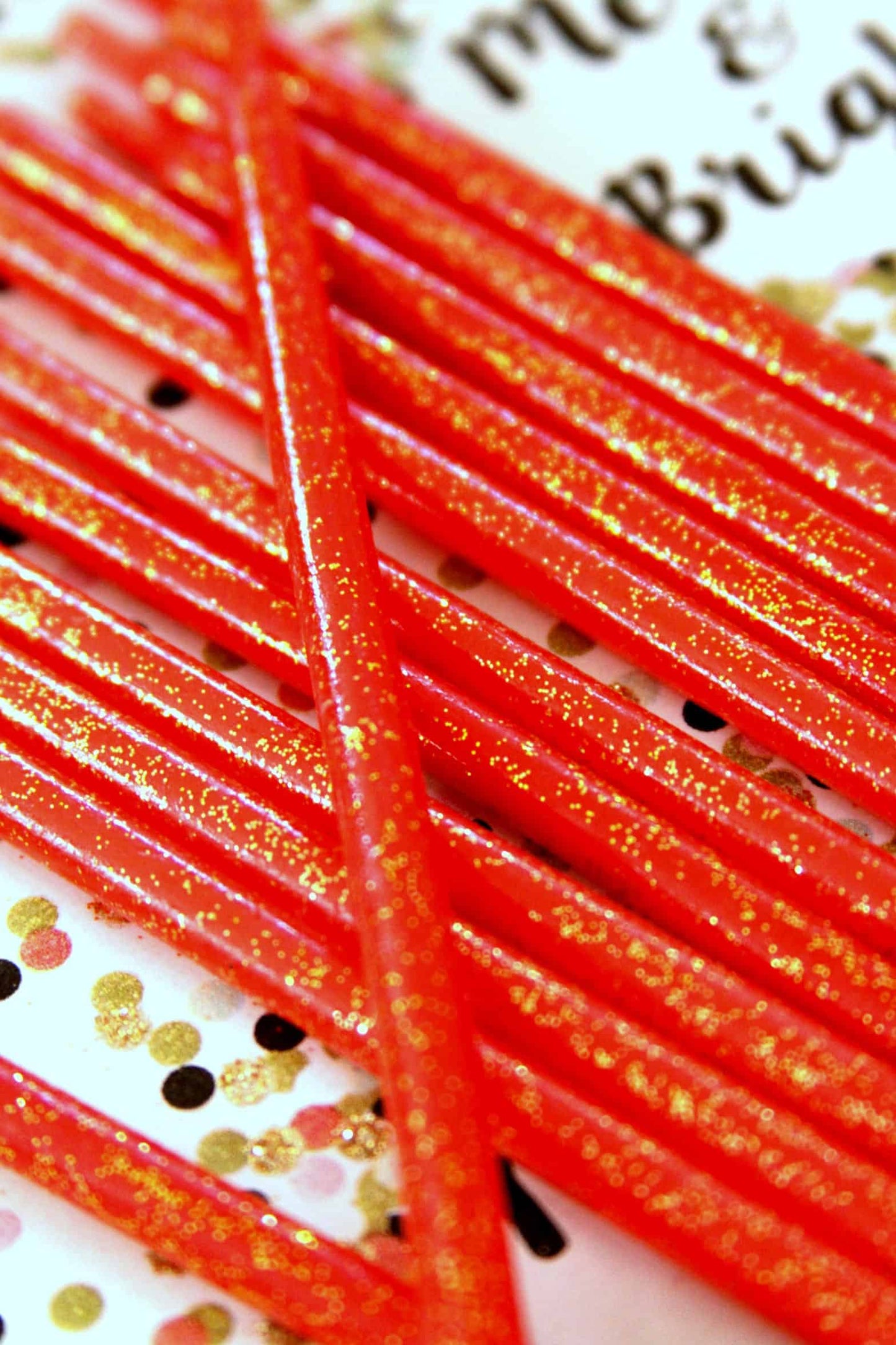Red Birthday Candles with Gold Glitter