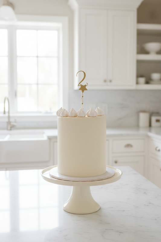 Gold 2 star topper on cream cake