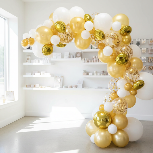 Gold and White Balloon Garland in Bright Party Shop
