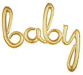 Gold baby balloon - script letters, air fill only 39 inches long