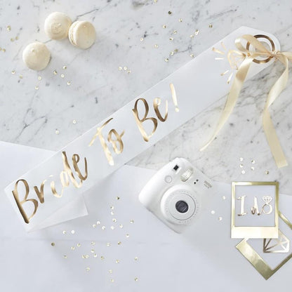 gold bride to be sash from the I DO CREW collection