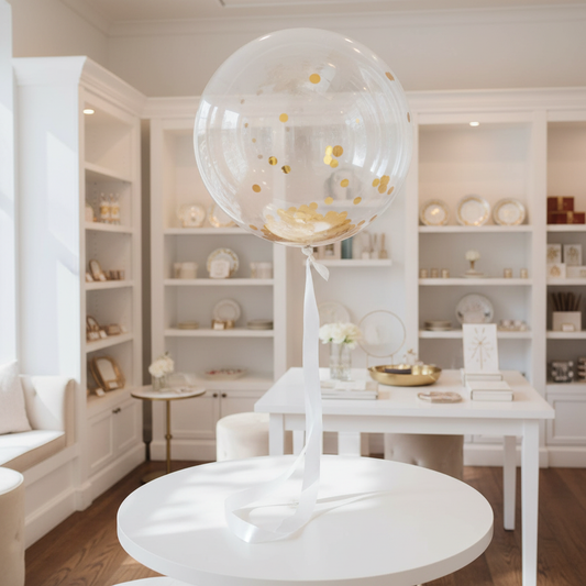 Gold Confetti Balloon in Natural Party Shop Setting