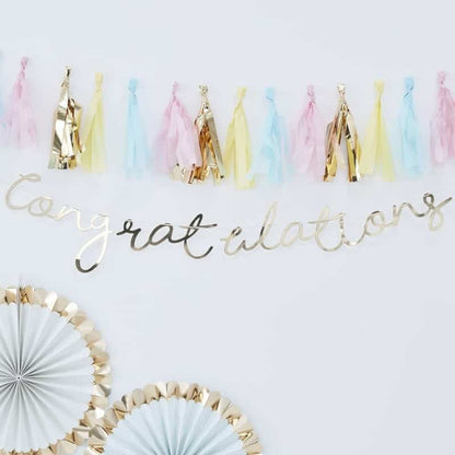 Gold Congratulations Banner - Elegant 5ft Foil Script Banner for Graduation, Retirement & Celebrations