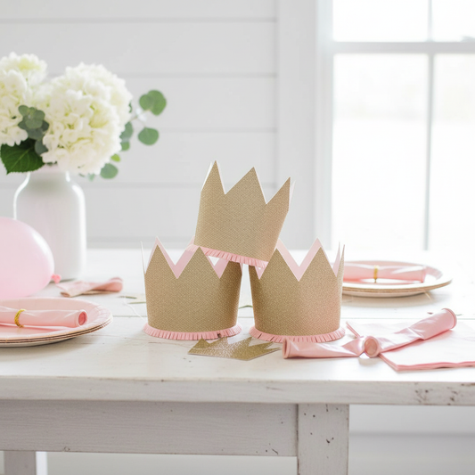 Gold Crowns Farmhouse Table Close-Up