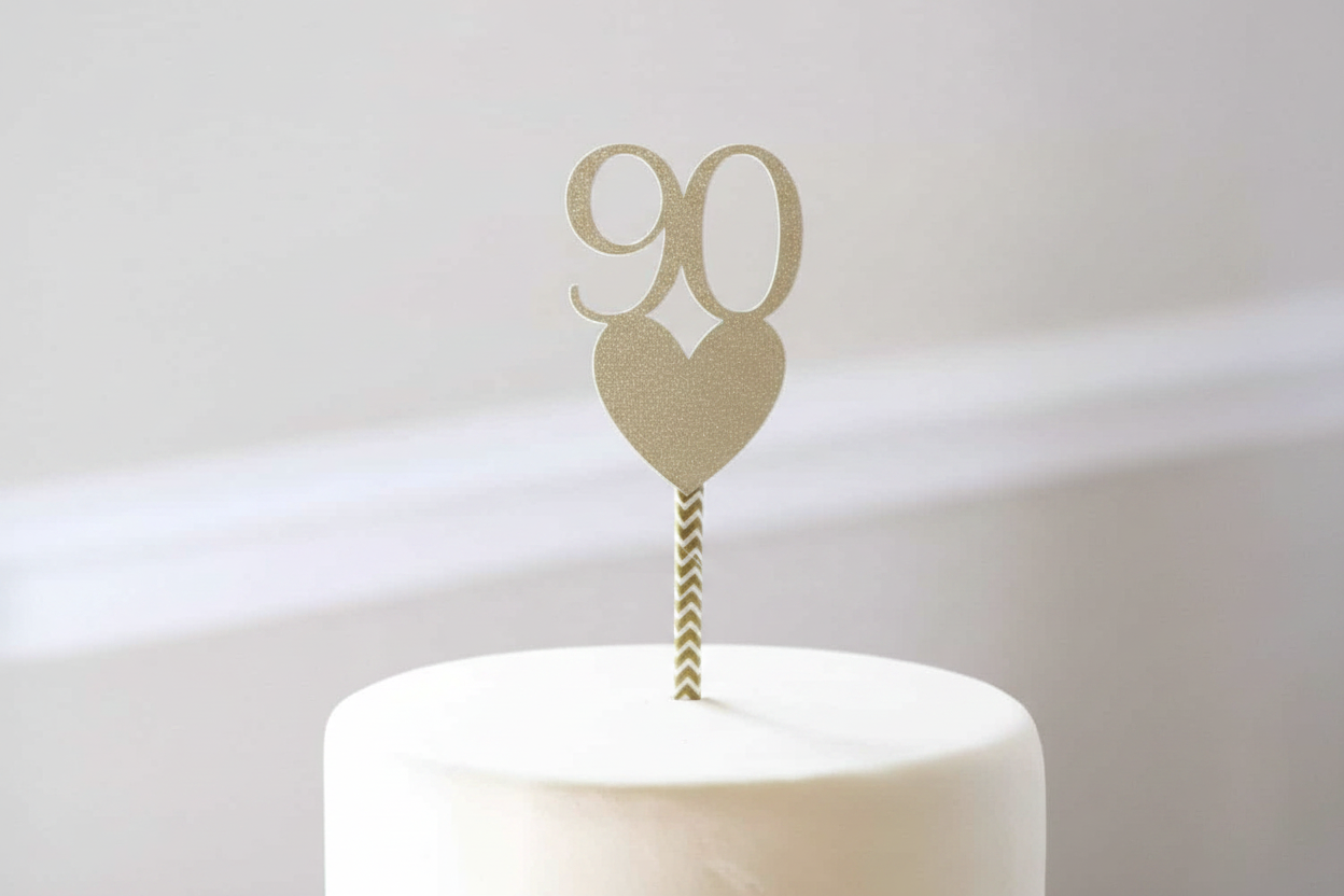 Gold Glitter 90 Heart Cake Topper