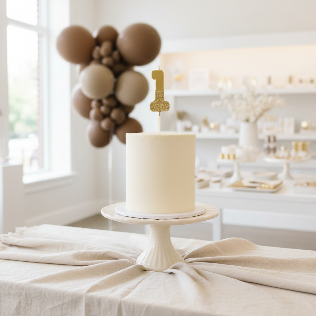 Gold Glitter Number 1 Candle on Cream Cake