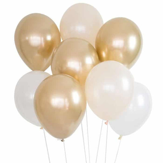 Gold, Ivory and White Balloon Bouquet -  Oh Baby Shower