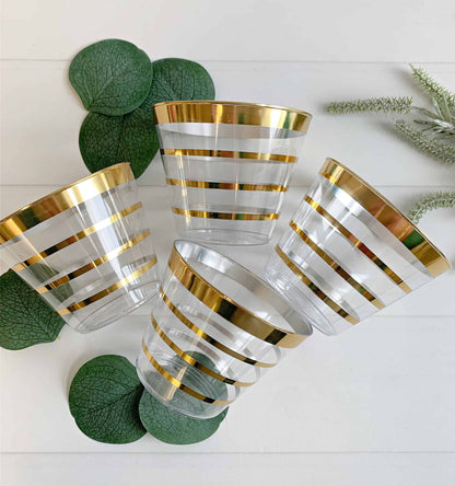 Clear and Gold Striped Cocktail Glasses (9 ounce)