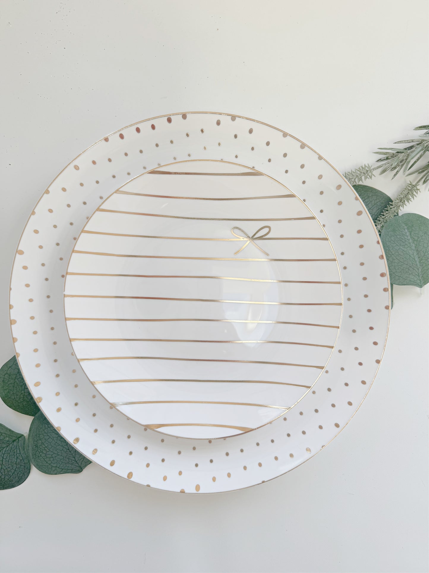White and Gold Bow & Polka Dot Plates - Bridal Shower Disposable Dinnerware Set | 40 Count