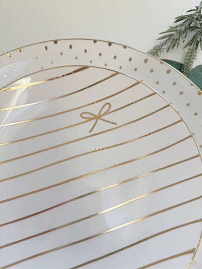 White and Gold Bow & Polka Dot Plates - Bridal Shower Disposable Dinnerware Set | 40 Count