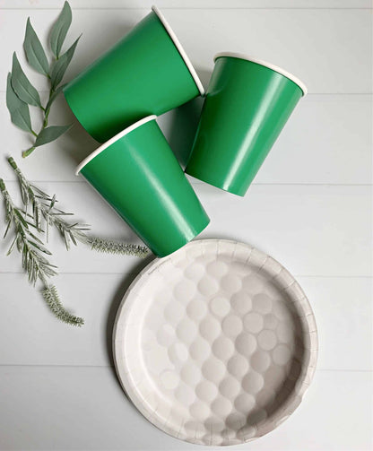 Looking for the perfect party supplies for your upcoming event? Look no further than our emerald green hot and cold cups and golf ball dessert-sized plates! Whether you're hosting a golf-themed party or just want to add a touch of elegance and sophistication to your table settings, these cups and plates are sure to impress. With their stunning emerald green color and durable construction, these cups and plates are perfect for both hot and cold beverages, as well as desserts and appetizers. So why wait? Shop