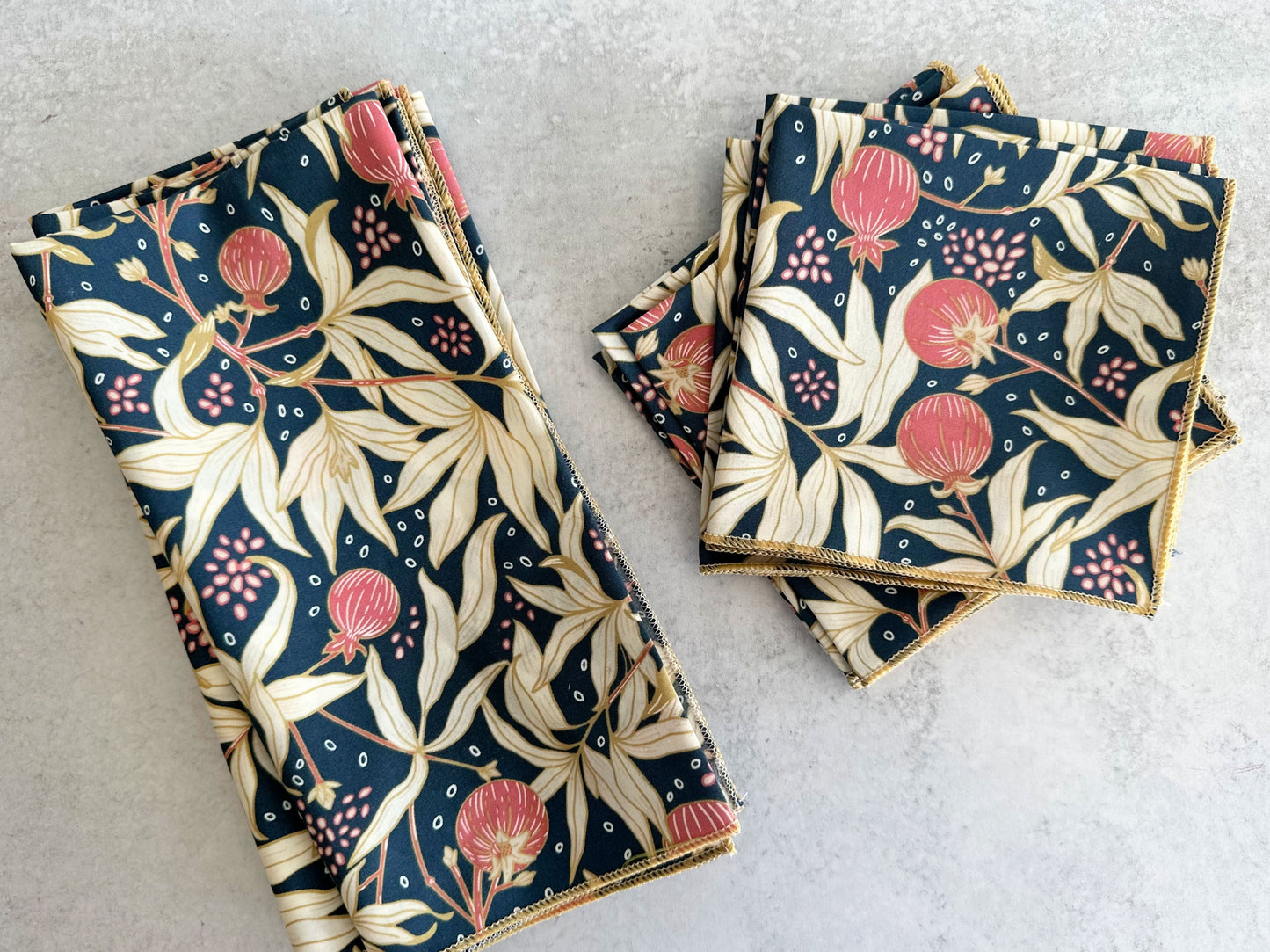 Gooseberry Cloth Napkins Set of 4 - Navy Blue Pink Floral Reusable Napkins 100% Cotton