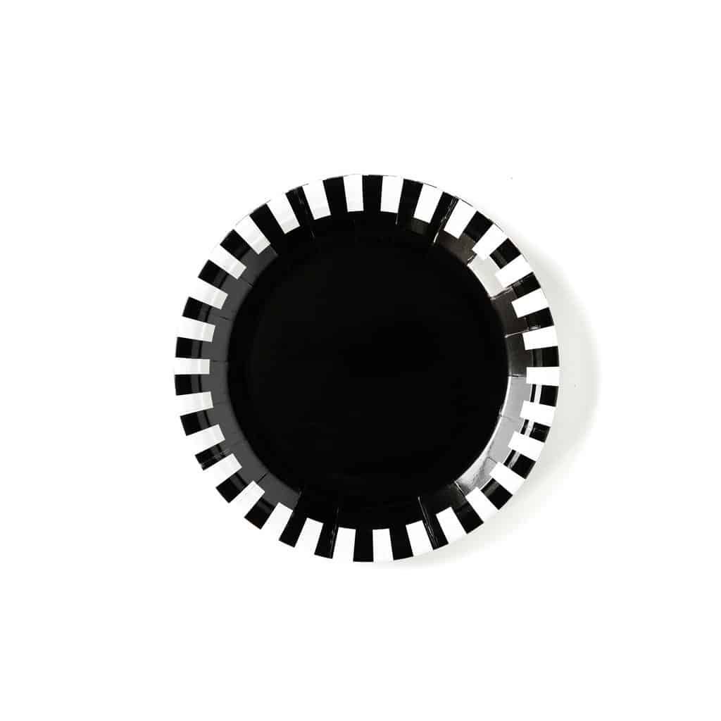 Black and white plates that are perfect for a graduation from high school, or college