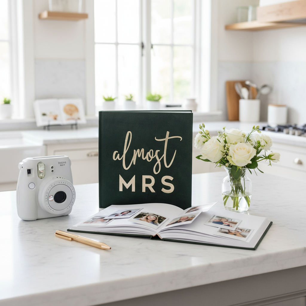 Green Velvet Bridal Shower Guest Book Setup