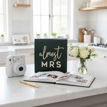 Green Velvet Bridal Shower Guest Book Setup