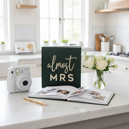 Green Velvet Bridal Shower Guest Book Setup