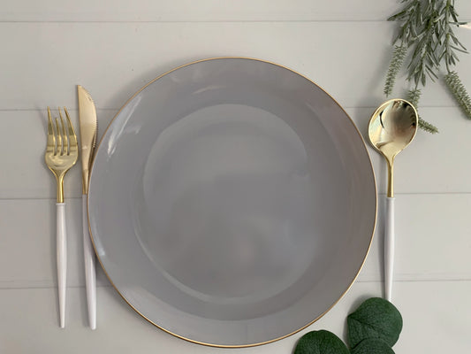 Grey with Gold Dinner Plates - Plastic