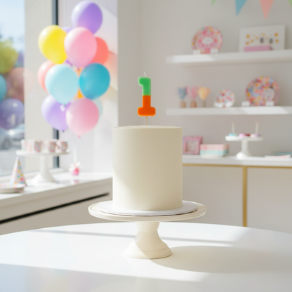 Groovy Number 1 Candle on White Cake
