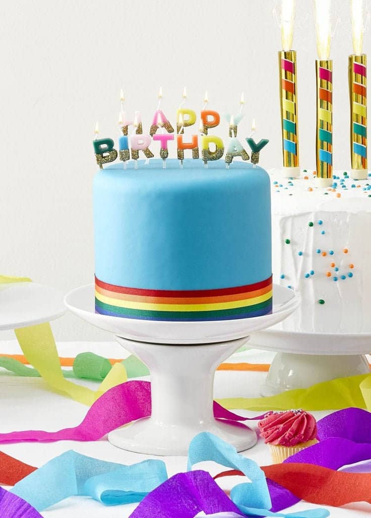 Happy Birthday Bright Rainbow dipped in gold glitterCandles for the top of a cake
