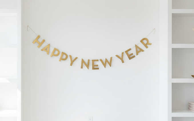 Happy New Year banner at realistic 4-foot scale