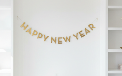 Happy New Year banner at realistic 4-foot scale