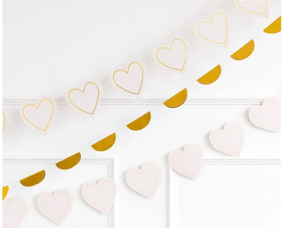 Gold and Cream Heart Garland for a bridal shower or baby shower