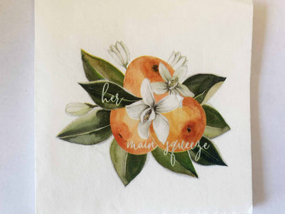 Her Main Squeeze Bridal shower or citrus wedding luncheon napkins clementine oranges with blossoms