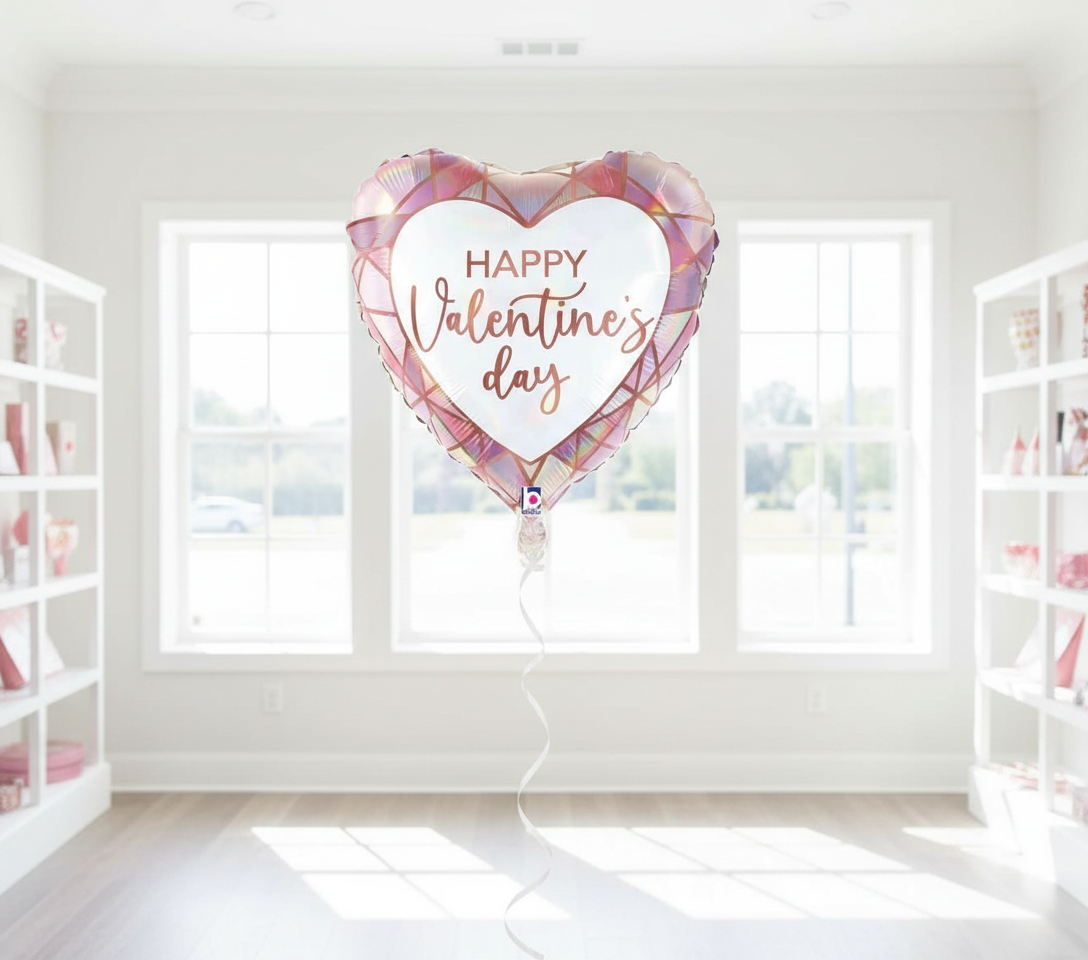 Holographic Happy Valentine's Day Balloon with Windows Behind