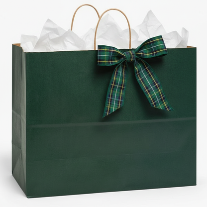 Hunter green bag with natural draped bow