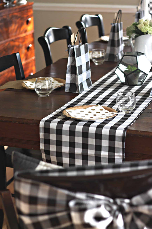 I Do BBQ Black and White Buffalo Check Table Runner