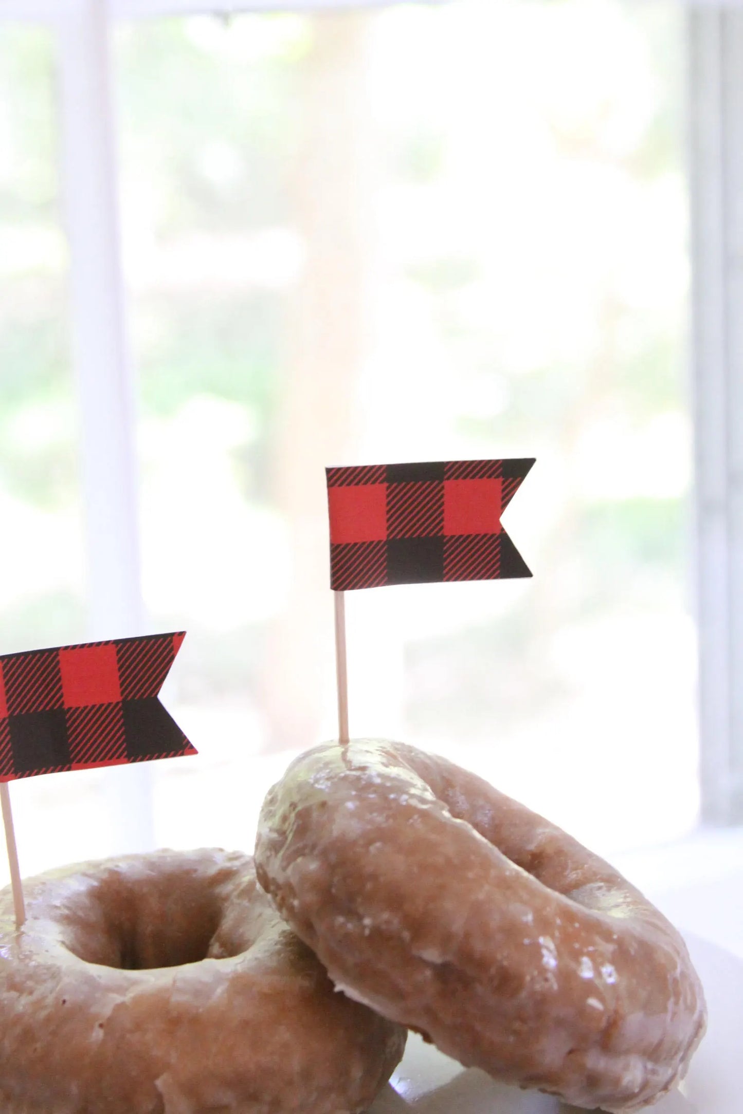 Buffalo Plaid Cupcake Toppers - Red Black Lumberjack Party Picks