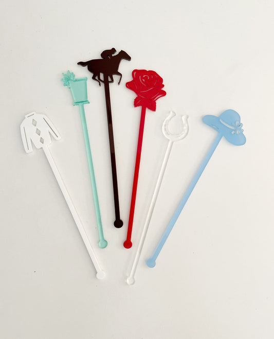 Kentucky Derby Stir Sticks Set of 6 - Derby Day 2026 Mint Julep Cocktail Stirrers Horse Racing Party