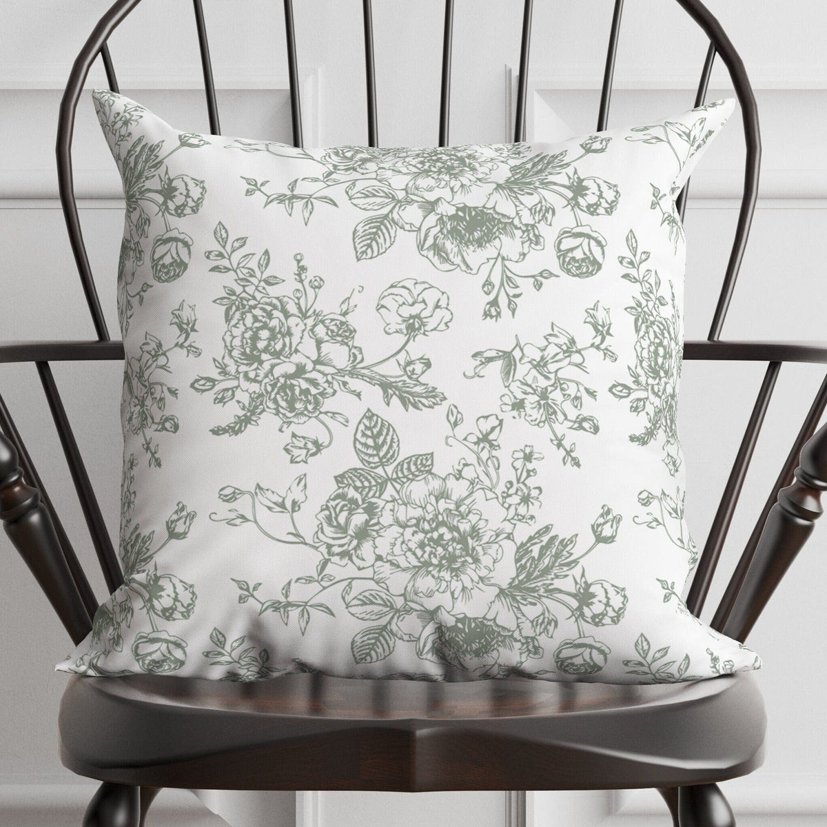 Green Floral Toile Pillow in Rosecrest | EnFete Party