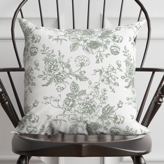 Green Floral Toile Pillow in Rosecrest | EnFete Party