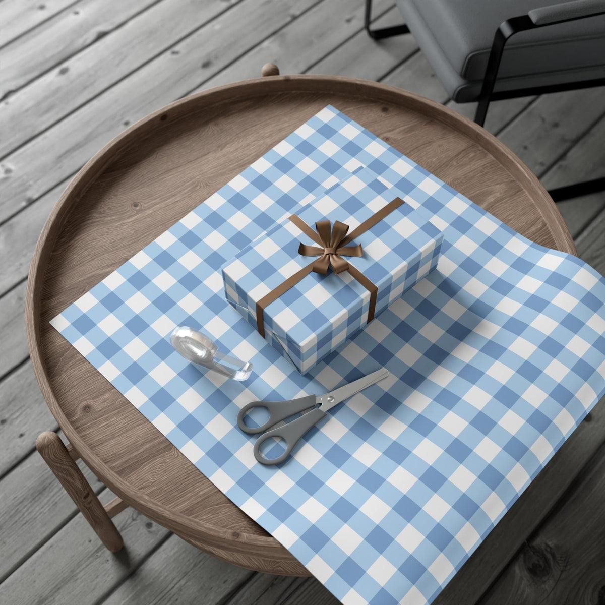 Light Blue Gingham high end Wrapping Paper for an Oh Boy baby shower or winter gift giving.