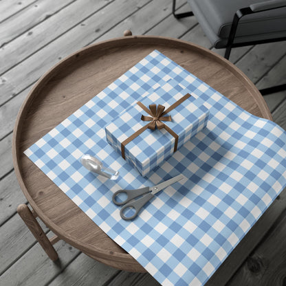 Light Blue Gingham high end Wrapping Paper for an Oh Boy baby shower or winter gift giving.
