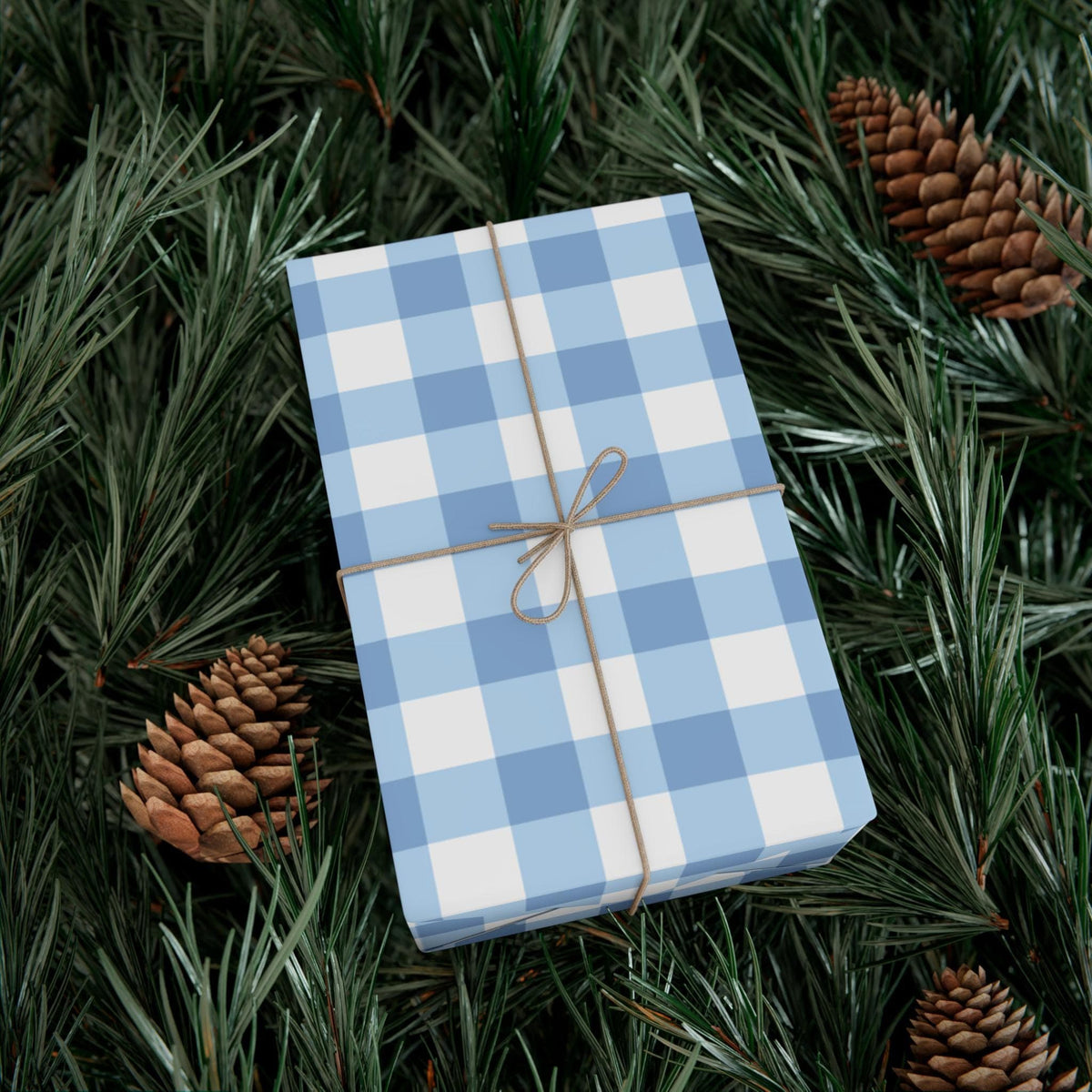 Light Blue Gingham high end Wrapping Paper for an Oh Boy baby shower or winter gift giving.
