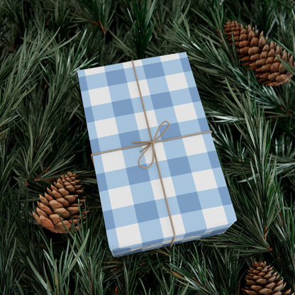 Light Blue Gingham high end Wrapping Paper for an Oh Boy baby shower or winter gift giving.