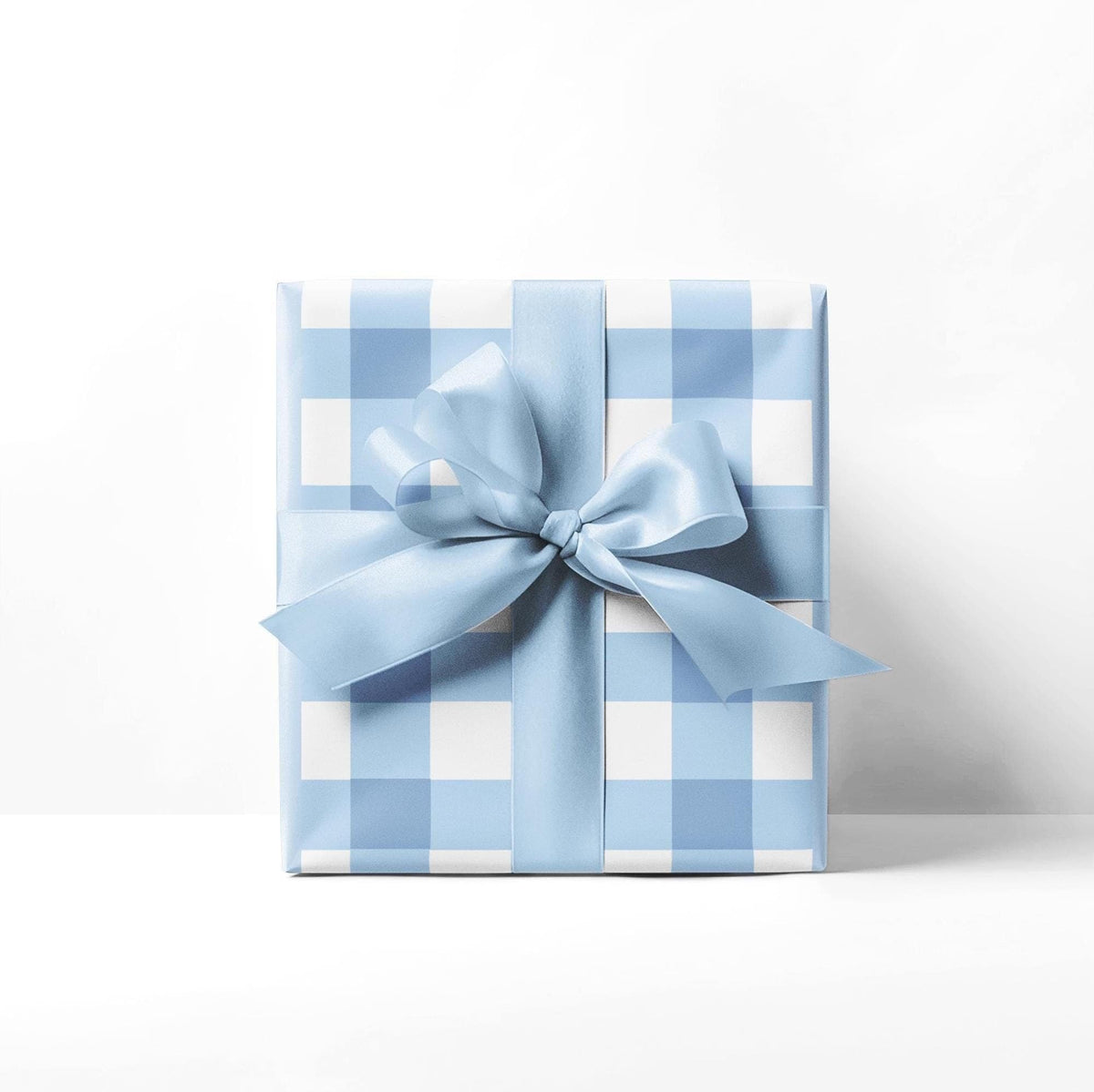 Light Blue Gingham high end Wrapping Paper for an Oh Boy baby shower or winter gift giving.