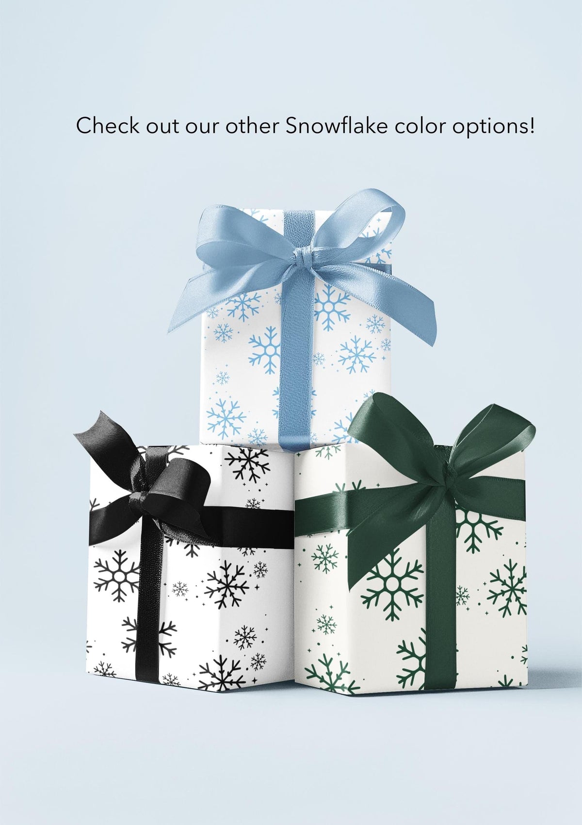 Elegant luxury Christmas gift wrap in sage and emerald shades with snowflakes for a winter theme. Perfect for a Baby It's Cold outside baby shower or birthday party..