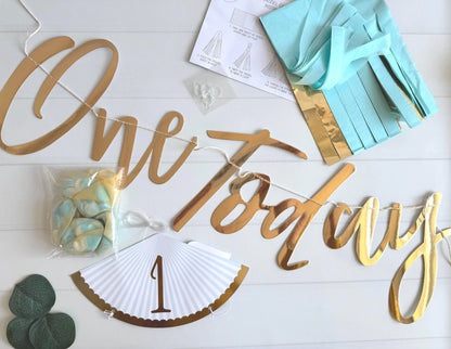 Boy 1st Birthday Party in a Box - Blue and Gold Cake Smash Kit