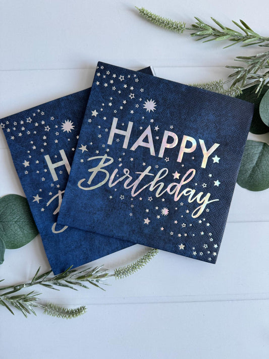 Celestial Birthday Napkins Navy Blue Silver Stars - Twinkle Twinkle Little Star Birthday Party Napkins Set of 16