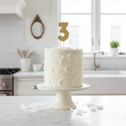Number 3 Candle on Cake in French Kitchen
