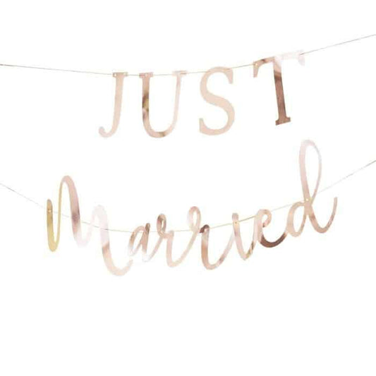 Just Married Banner in rose gold get away car decorations