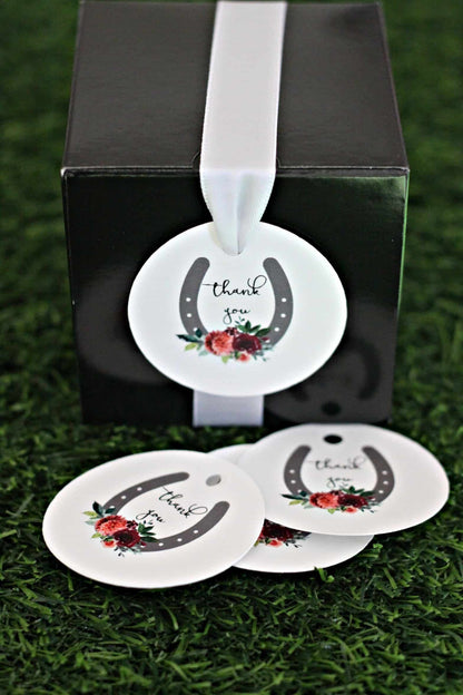 Kentucky Derby Party Favor Tags - Thank You Horseshoe & Flowers | Set of 10